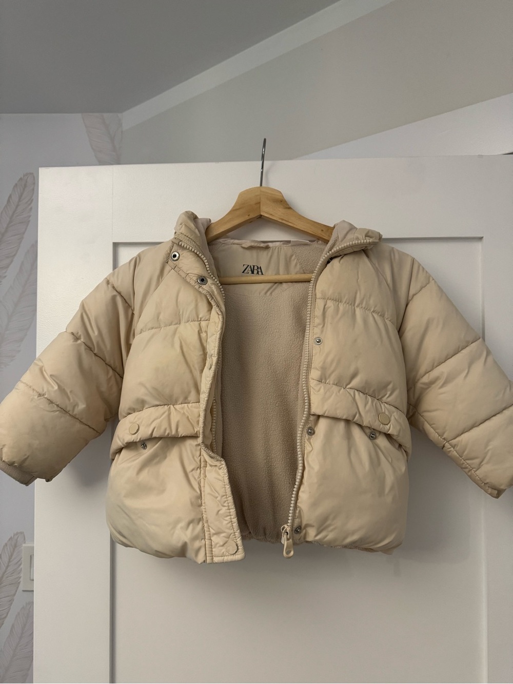 ZARA Kids Cream Puffer Jacket with Hood
